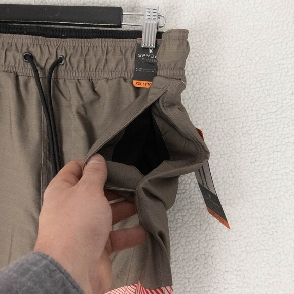 Spyder Swim Trunks Mens XXL 2XL Brown Red Striped Pockets Drawstring Retro - Picture 4 of 9